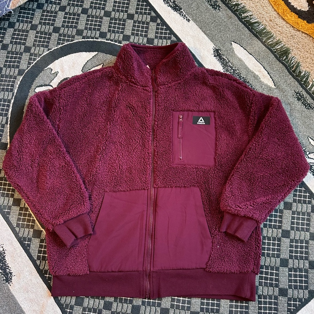 Reebok Maroon Puffer Jacket with Stand-Up Collar
